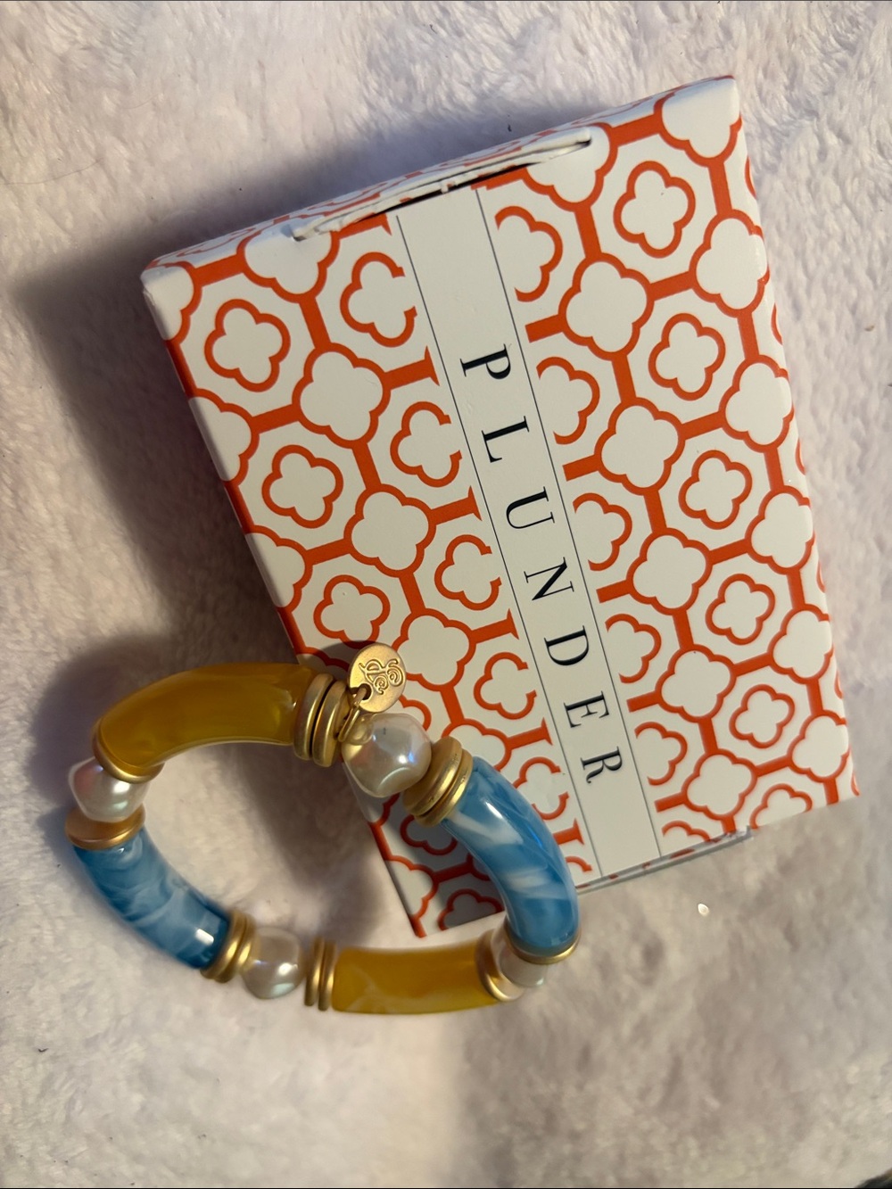 Plunder Yellow and Blue Resin Pearl Stretch Bracelet